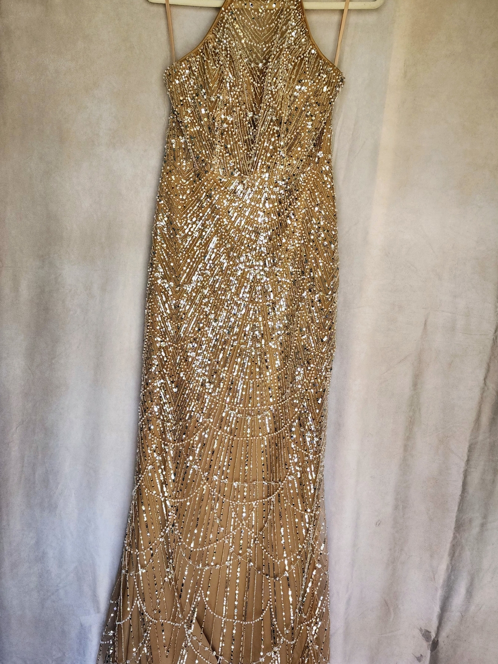 Woman's Party Dress Sequin Halter Evening Gown in Gold